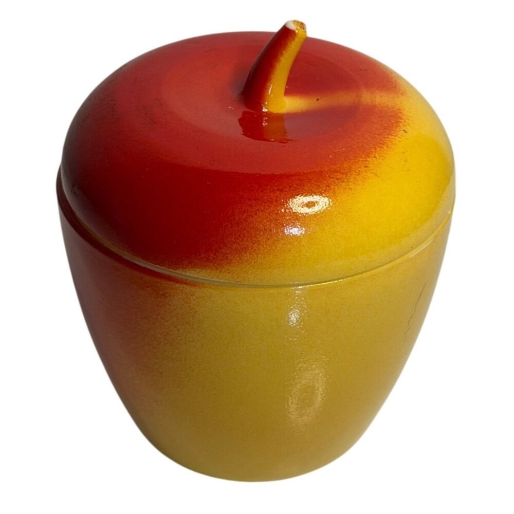 VTG Hazel‎ Atlas Milk Glass Apple Jelly Jars Red Yellow Ombre Finish Home Decor